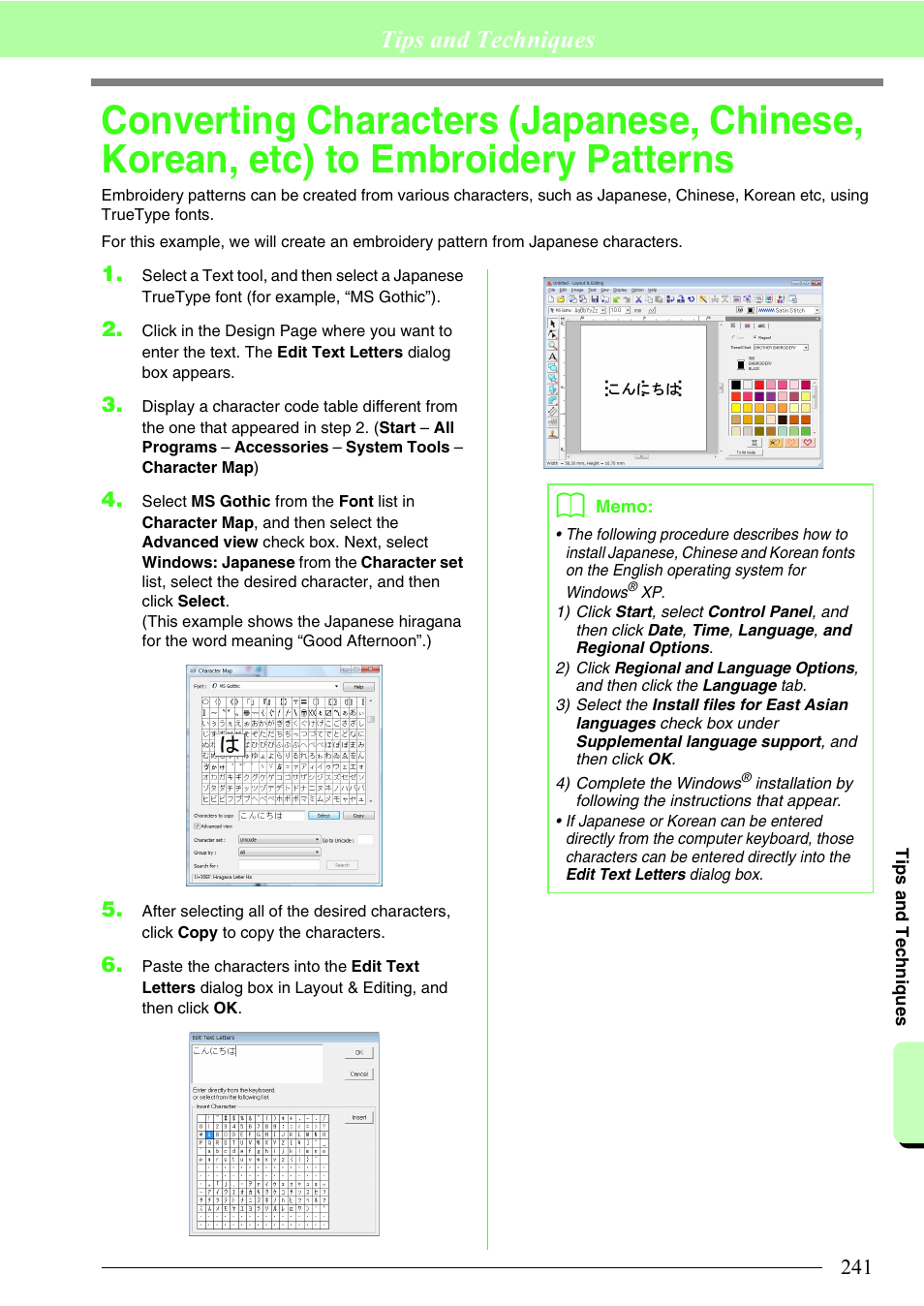 Tips and techniques | Brother PE-DESIGN 8 User Manual | Page 243 / 269