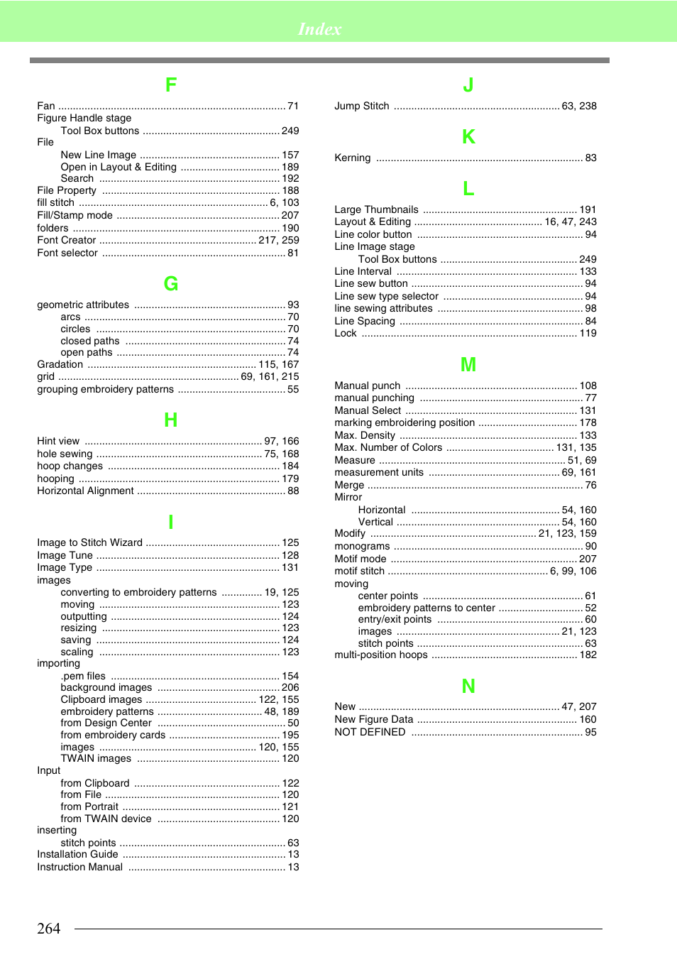 Index | Brother PE-DESIGN 8 User Manual | Page 266 / 269