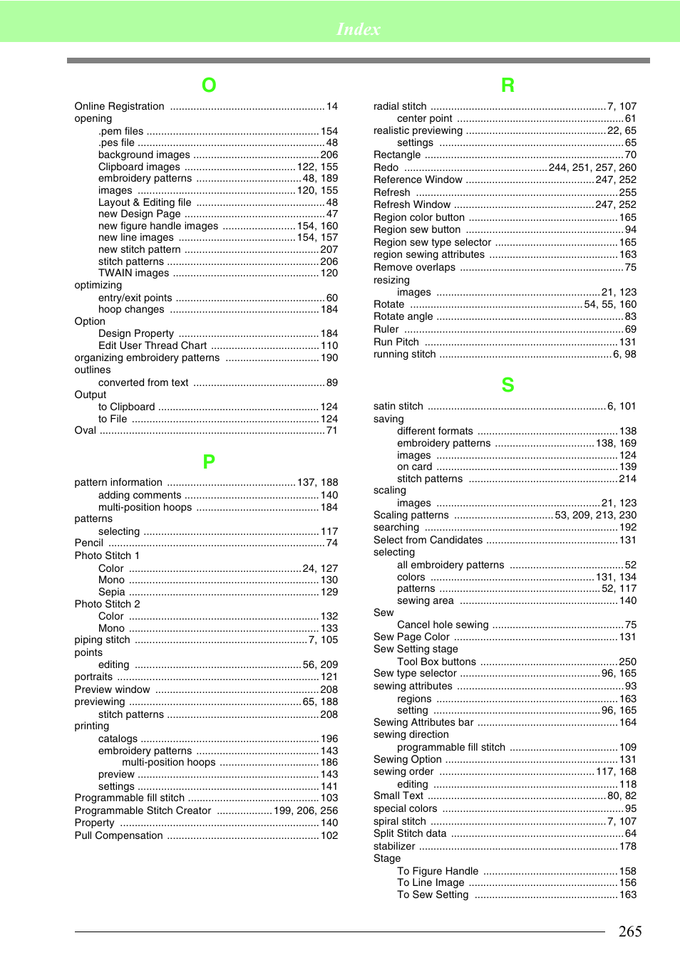 Index | Brother PE-DESIGN 8 User Manual | Page 267 / 269