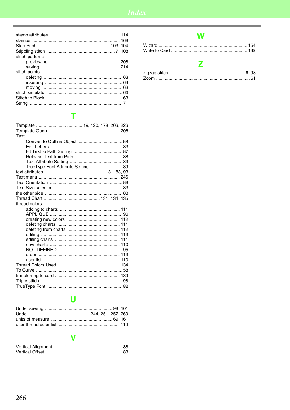 Index | Brother PE-DESIGN 8 User Manual | Page 268 / 269