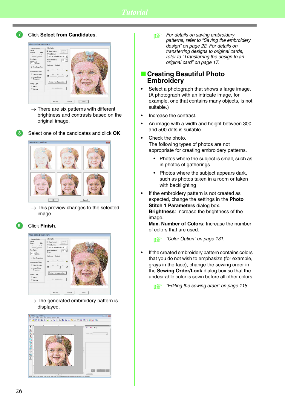 Tutorial, Creating beautiful photo embroidery | Brother PE-DESIGN 8 User Manual | Page 28 / 269