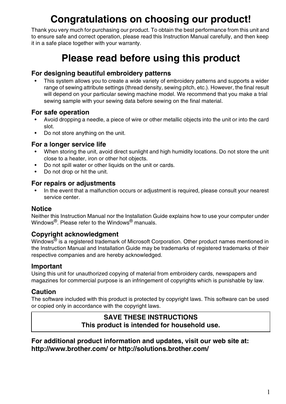 Please read before using this product | Brother PE-DESIGN 8 User Manual | Page 3 / 269