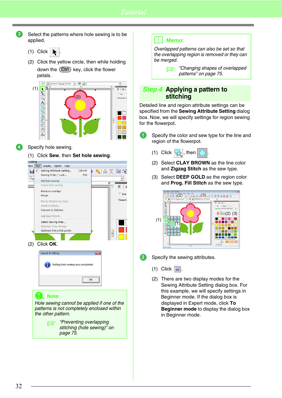 Applying a pattern to stitching, Tutorial, Step 4 applying a pattern to stitching | Brother PE-DESIGN 8 User Manual | Page 34 / 269