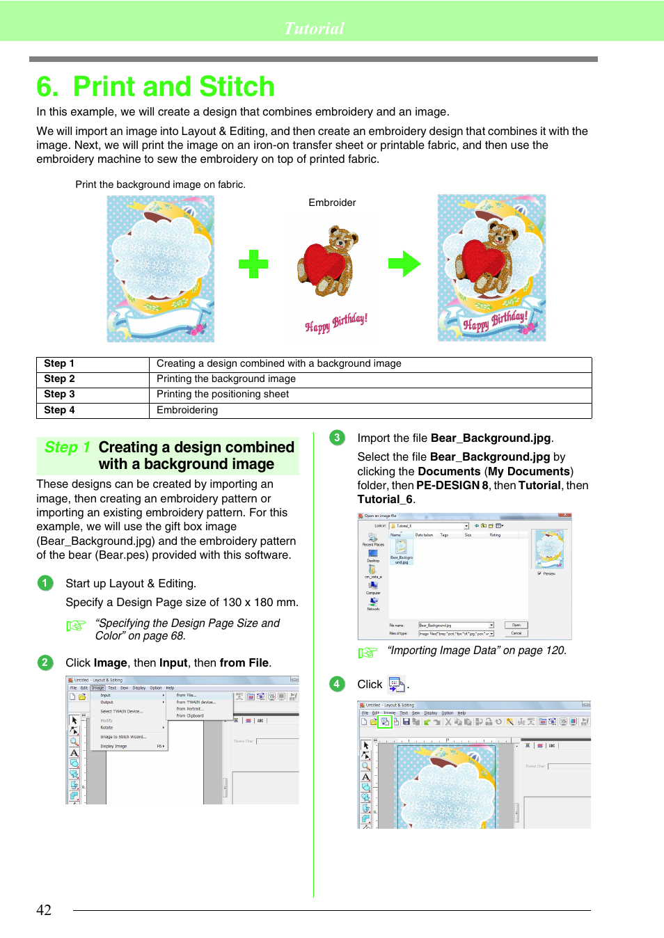 Print and stitch, P. 42), Tutorial | Brother PE-DESIGN 8 User Manual | Page 44 / 269