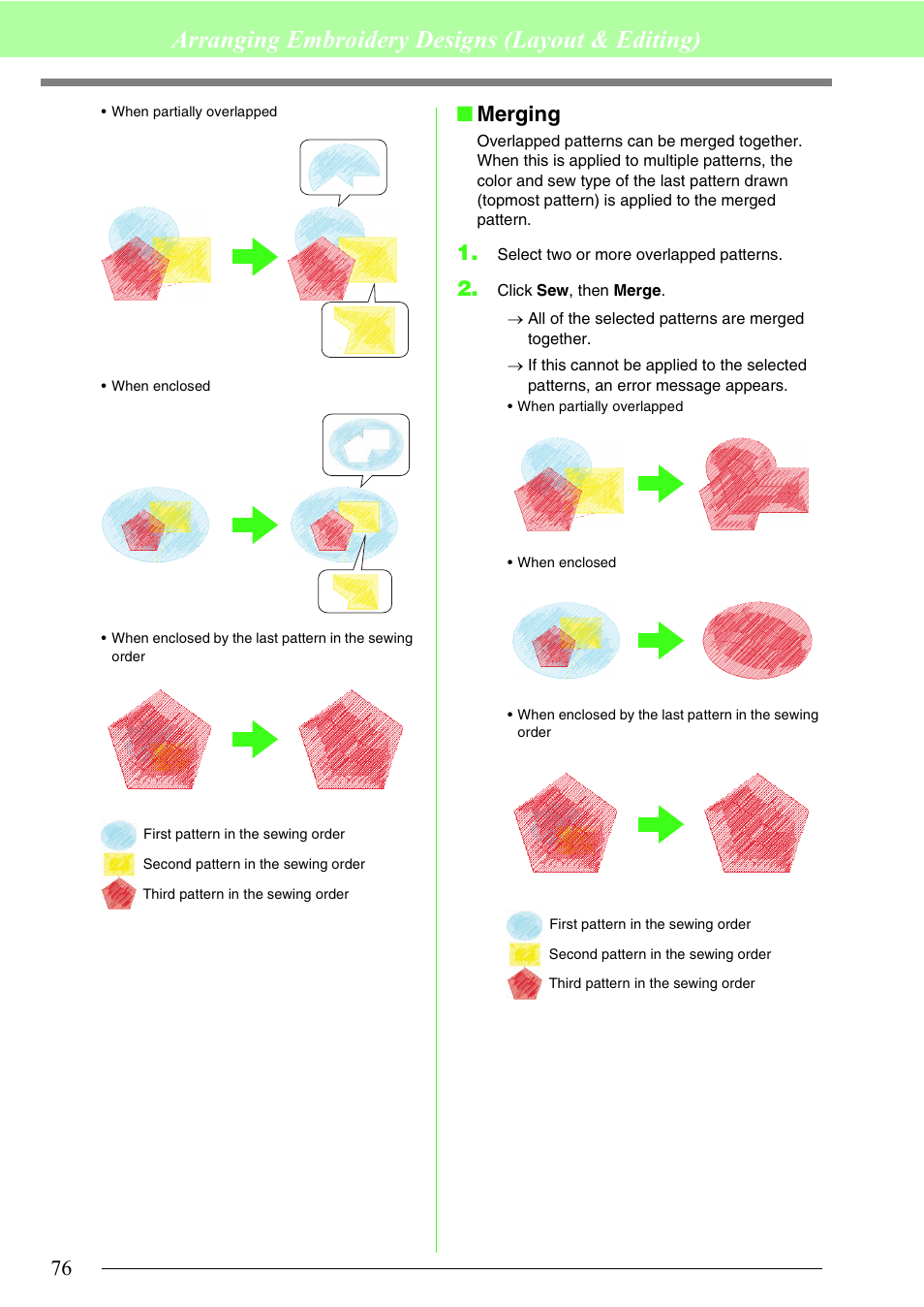 Arranging embroidery designs (layout & editing), Merging | Brother PE-DESIGN 8 User Manual | Page 78 / 269