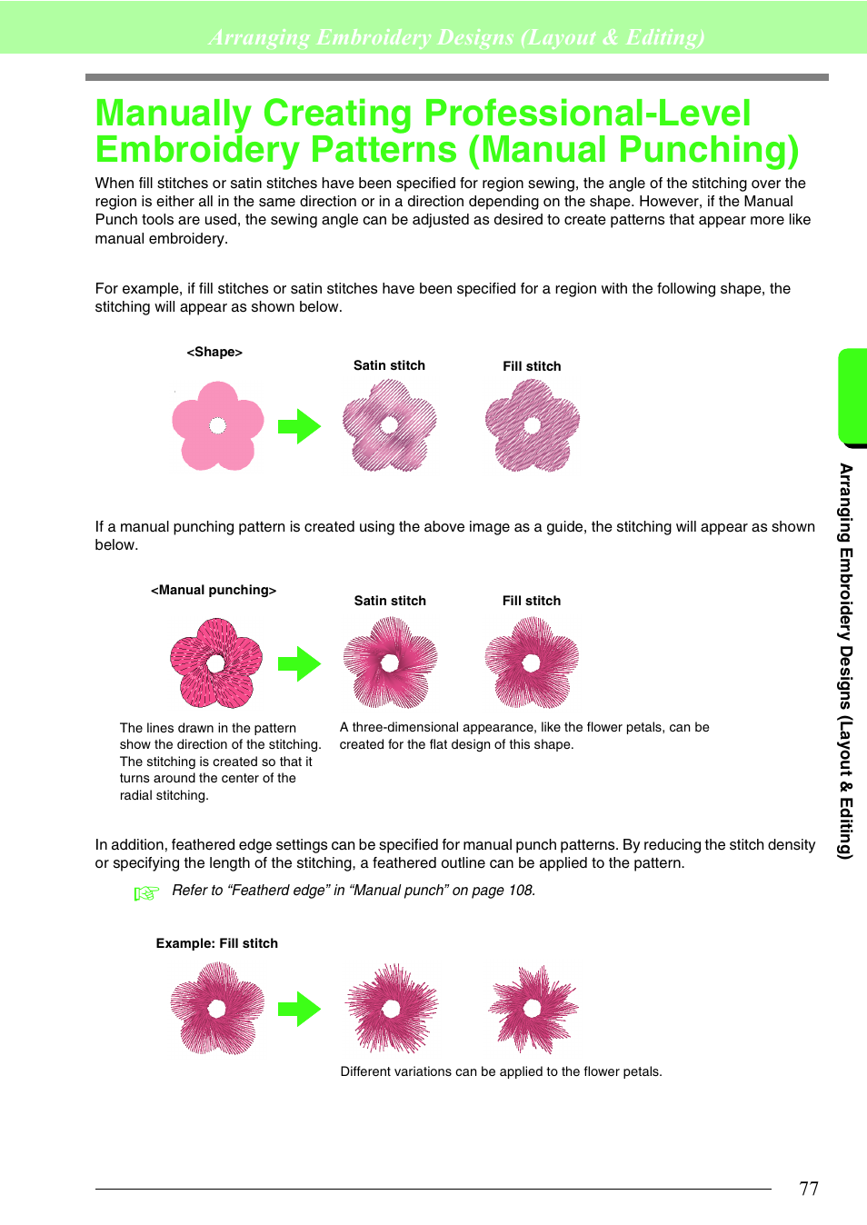 P. 77, Arranging embroidery designs (layout & editing) | Brother PE-DESIGN 8 User Manual | Page 79 / 269