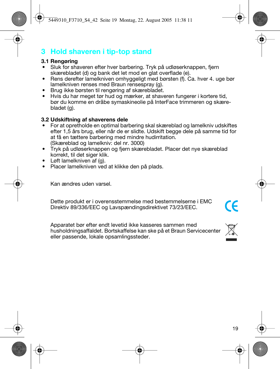 3 hold shaveren i tip-top stand | Braun 3710 InterFace Excel User Manual | Page 19 / 40