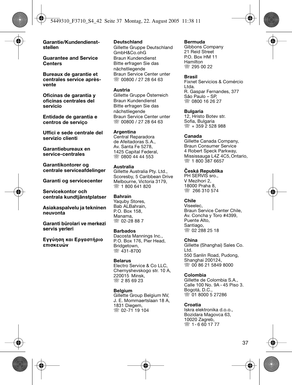 Braun 3710 InterFace Excel User Manual | Page 37 / 40