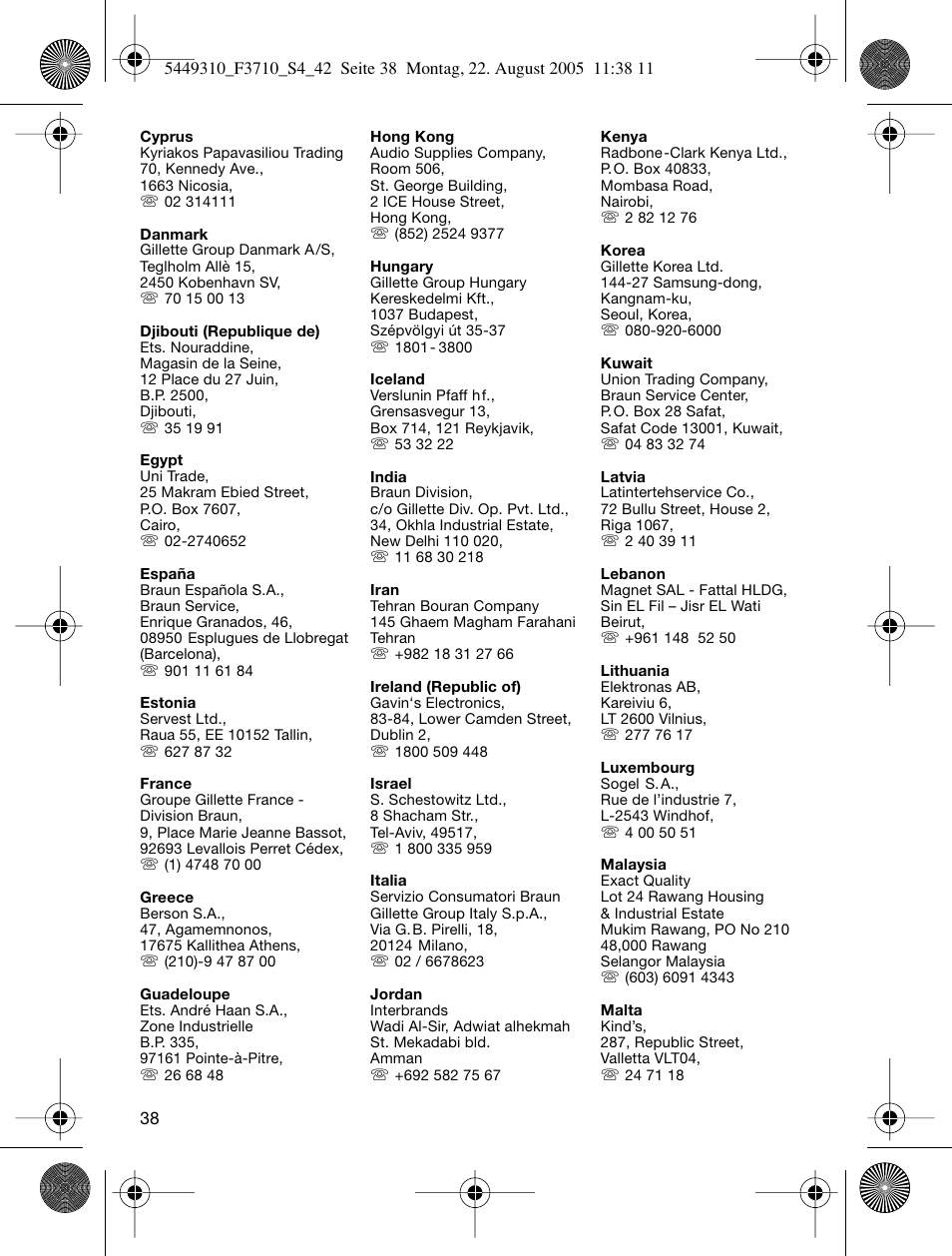 Braun 3710 InterFace Excel User Manual | Page 38 / 40