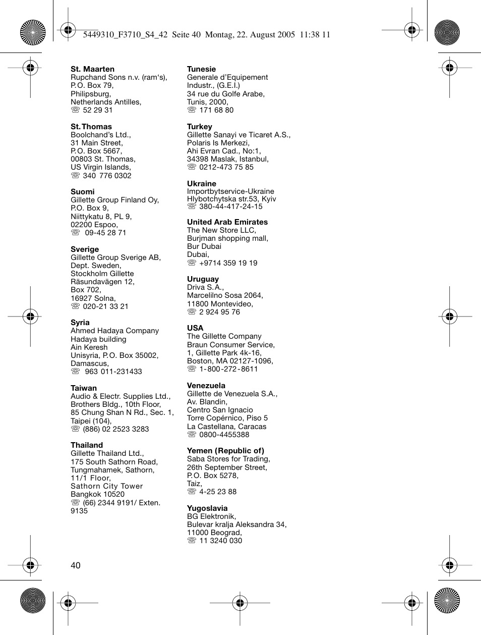 Braun 3710 InterFace Excel User Manual | Page 40 / 40