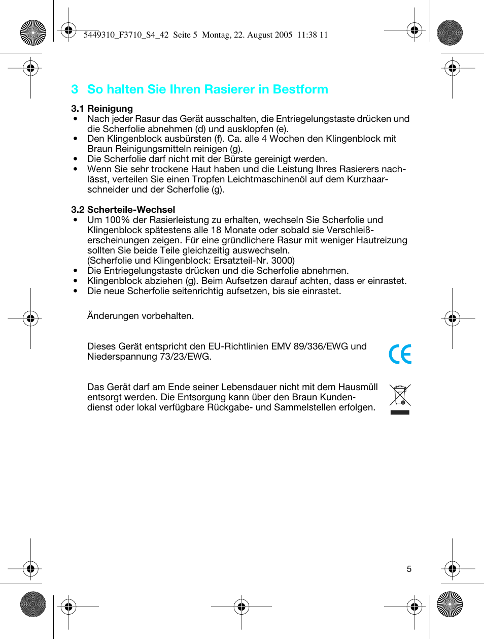 3 so halten sie ihren rasierer in bestform | Braun 3710 InterFace Excel User Manual | Page 5 / 40