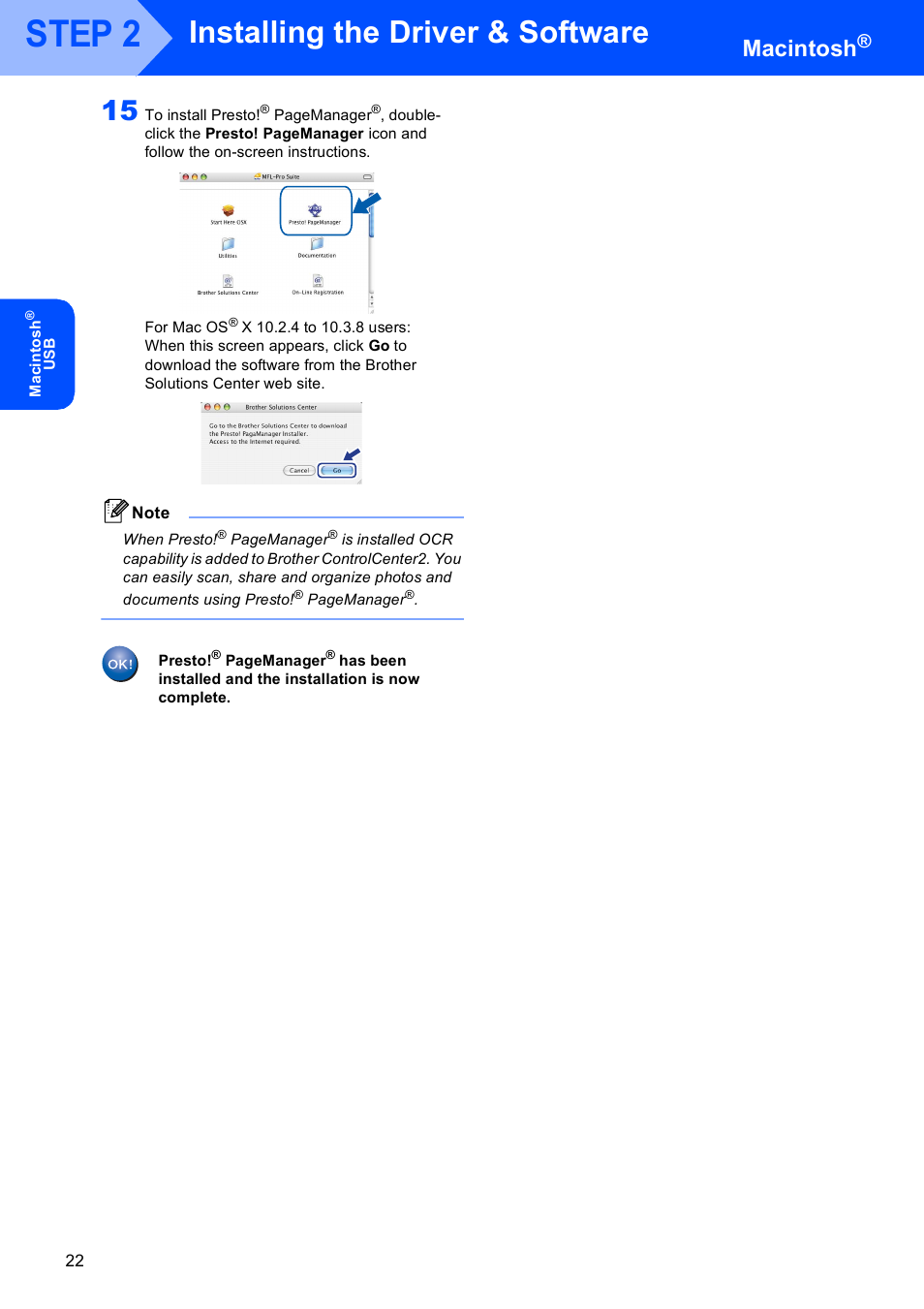 Step 2, Installing the driver & software, Macintosh | Brother MFC-230C User Manual | Page 24 / 28