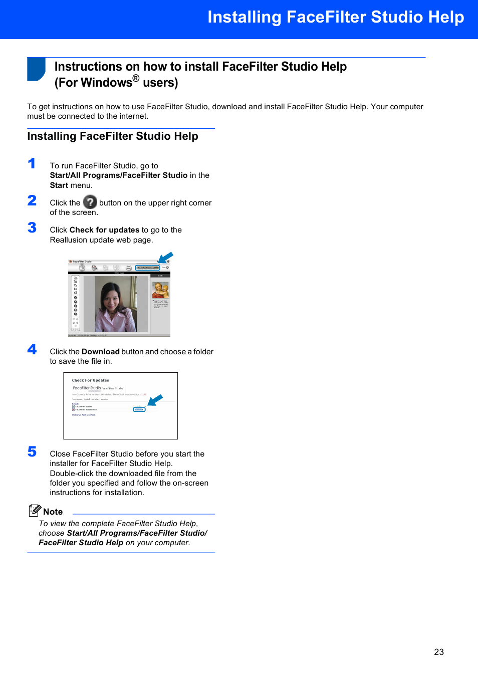 Installing facefilter studio help, Users) | Brother MFC-230C User Manual | Page 25 / 28