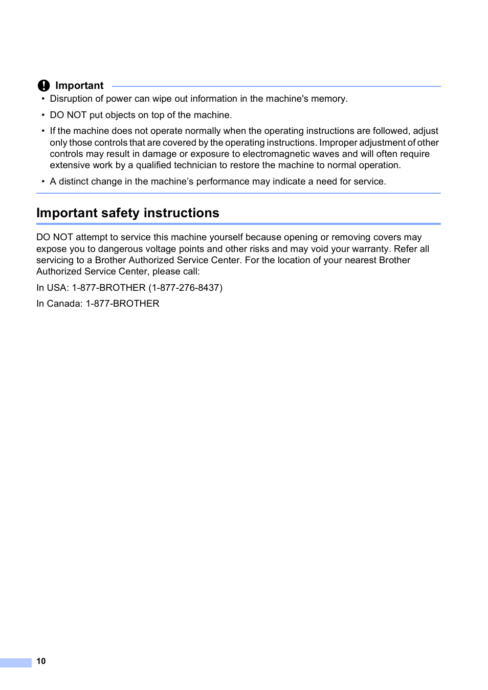 Important safety instructions, Important | Brother DCP-J140W User Manual | Page 10 / 15