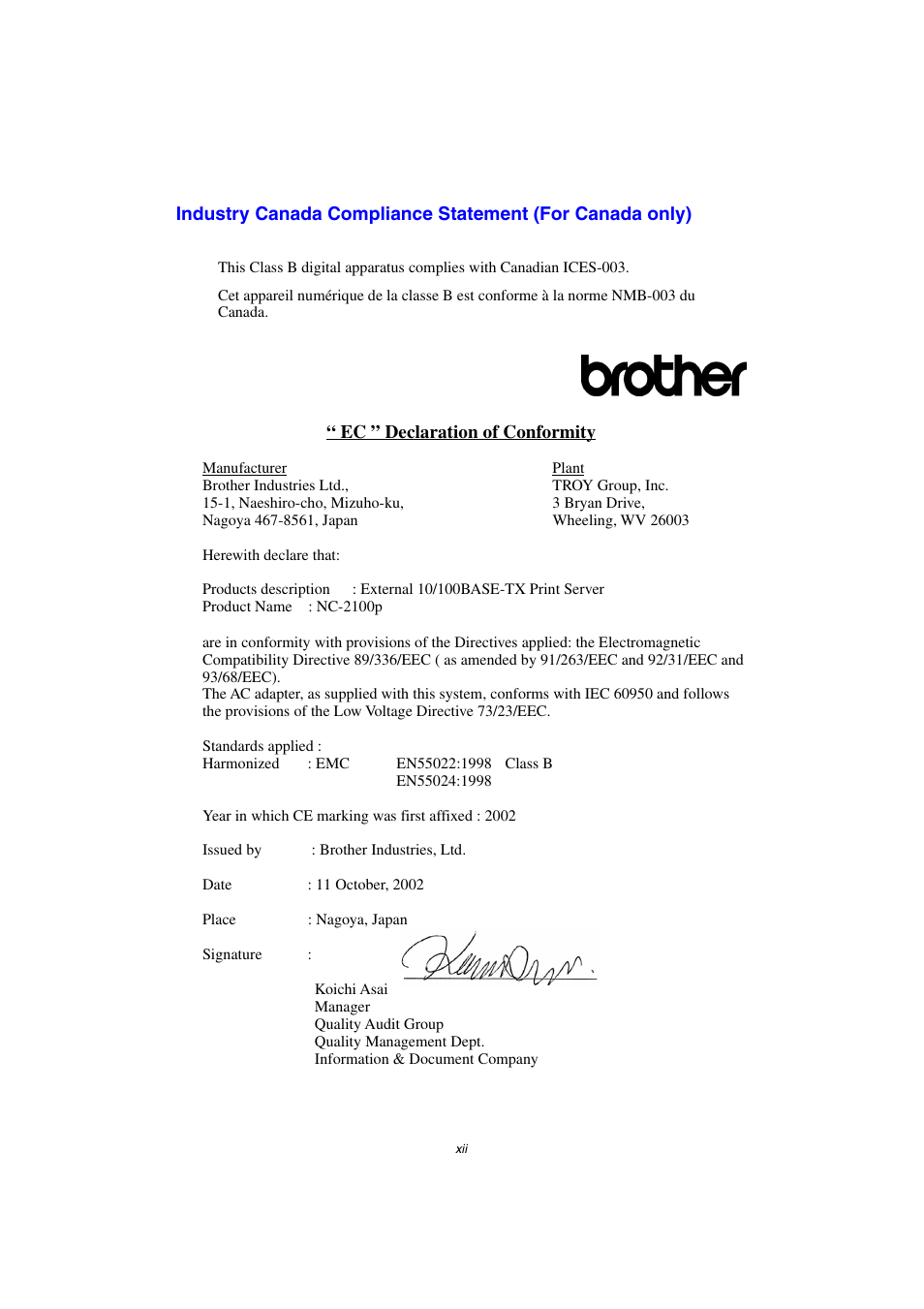 Brother NC-2100p User Manual | Page 12 / 96