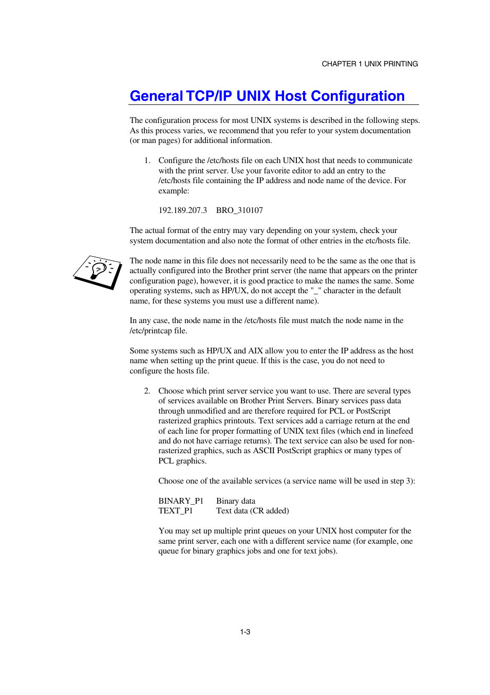 General tcp/ip unix host configuration | Brother NC-2100p User Manual | Page 15 / 96