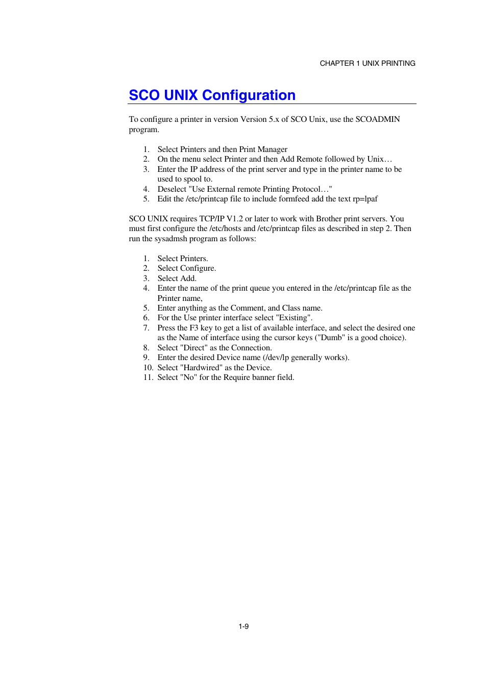 Sco unix configuration | Brother NC-2100p User Manual | Page 21 / 96