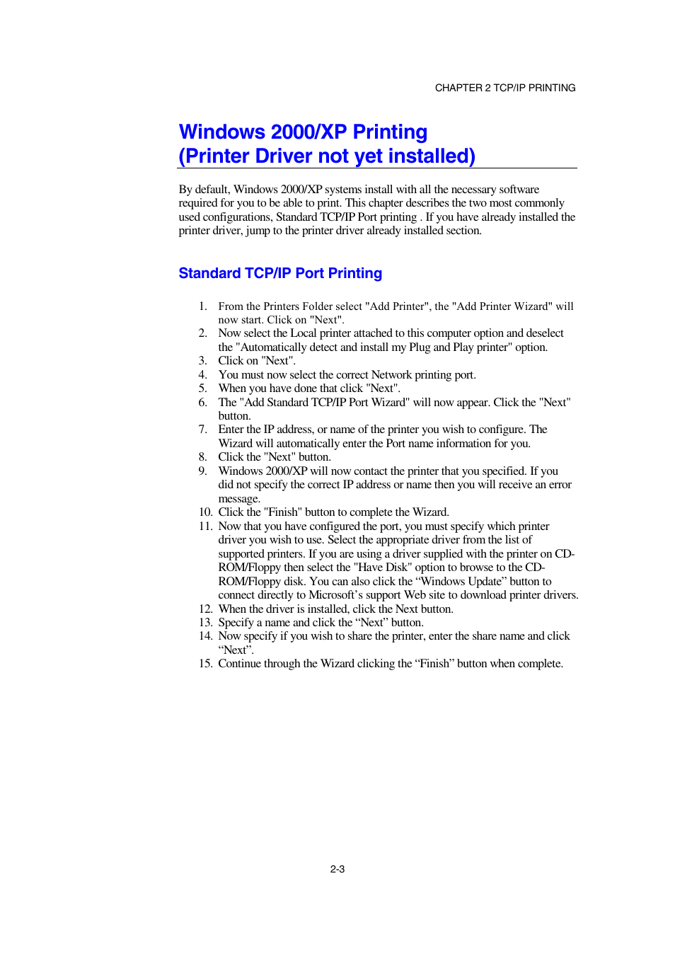 Standard tcp/ip port printing | Brother NC-2100p User Manual | Page 27 / 96