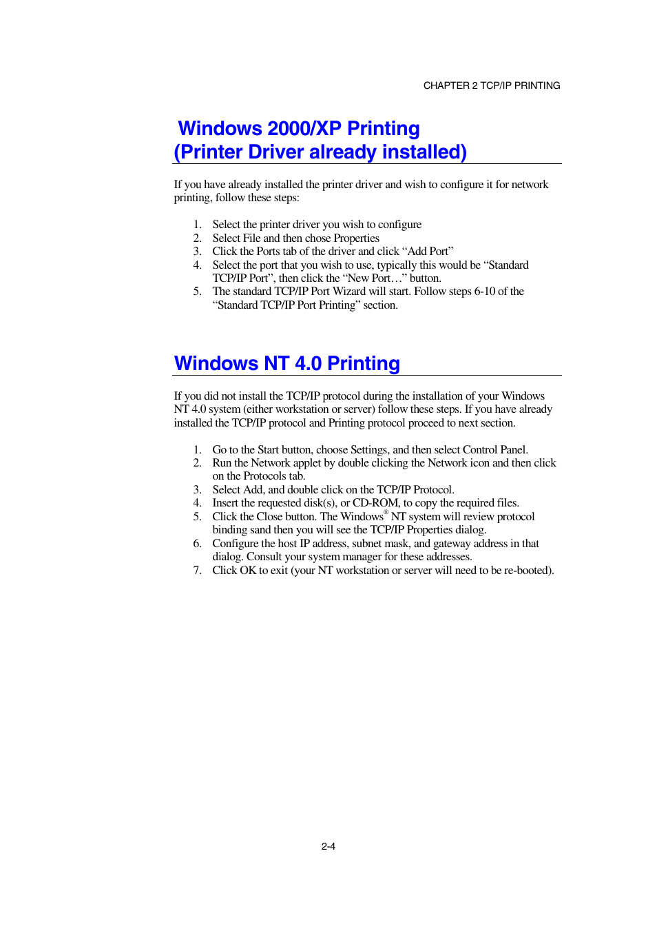 Windows nt 4.0 printing | Brother NC-2100p User Manual | Page 28 / 96