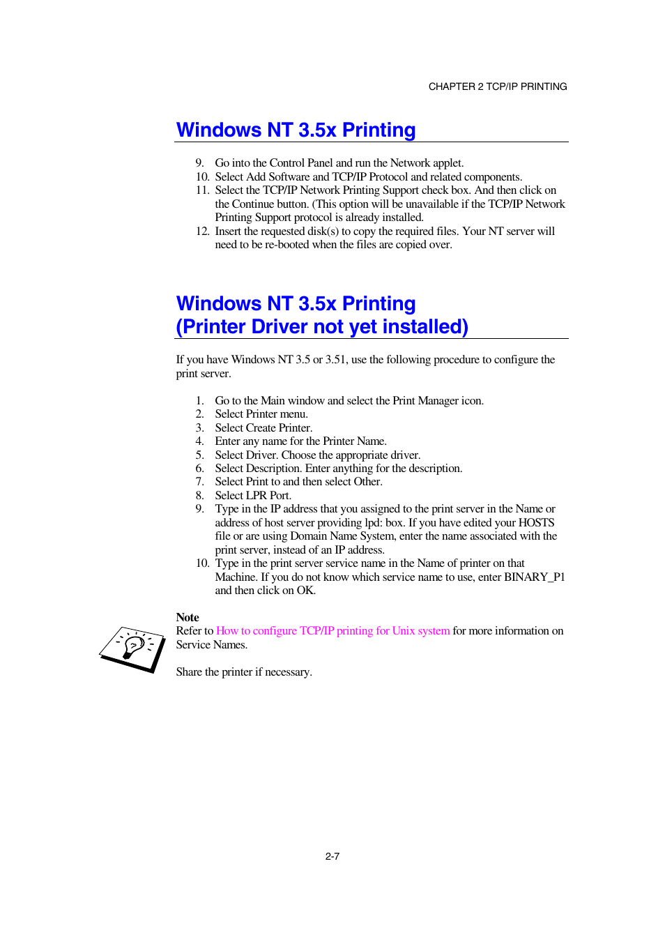 Windows nt 3.5x printing | Brother NC-2100p User Manual | Page 31 / 96