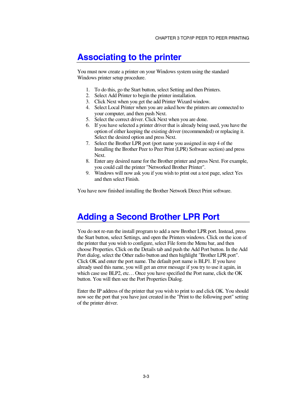 Associating to the printer, Adding a second brother lpr port | Brother NC-2100p User Manual | Page 37 / 96