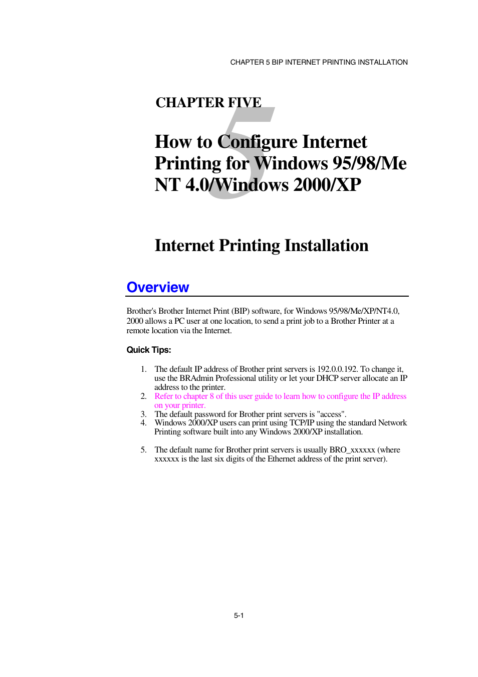 Overview, Overview 5-1 | Brother NC-2100p User Manual | Page 47 / 96