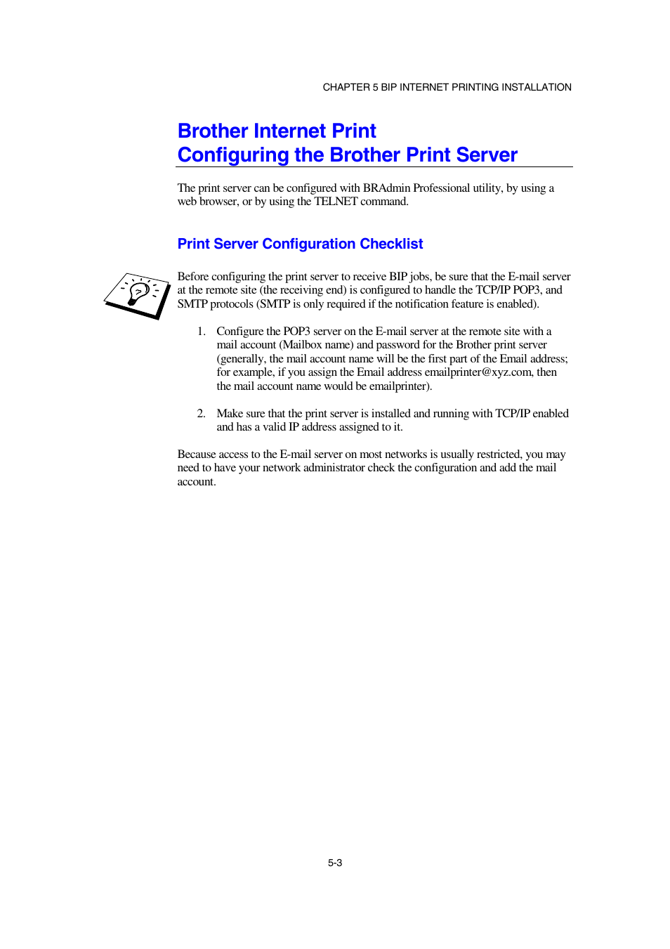 Brother internet print, Print server configuration checklist | Brother NC-2100p User Manual | Page 49 / 96