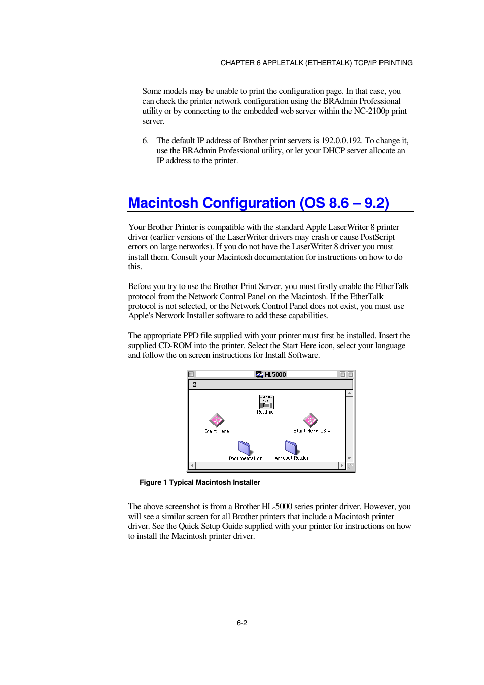 Macintosh configuration (os 8.6 - 9.2), Macintosh configuration (os 8.6 – 9.2) | Brother NC-2100p User Manual | Page 57 / 96