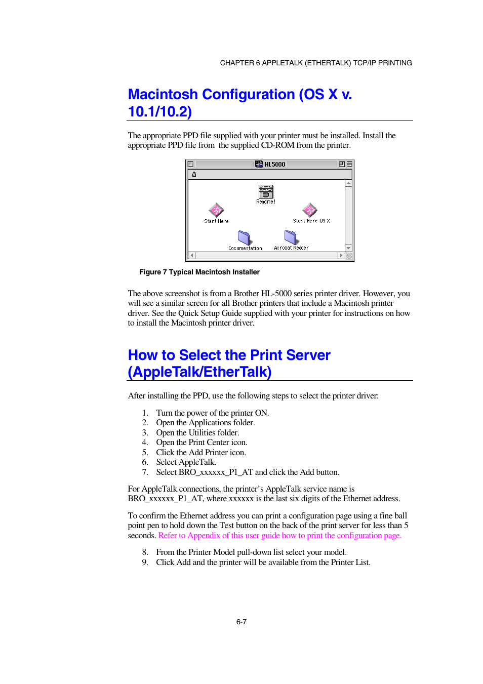Macintosh configuration (os x v. 10.1/10.2) | Brother NC-2100p User Manual | Page 62 / 96
