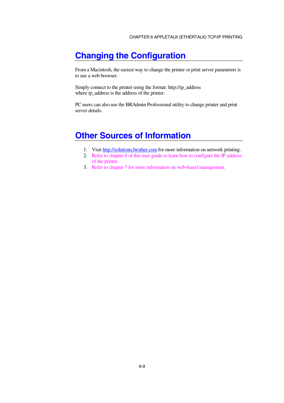 Changing the configuration, Other sources of information | Brother NC-2100p User Manual | Page 64 / 96