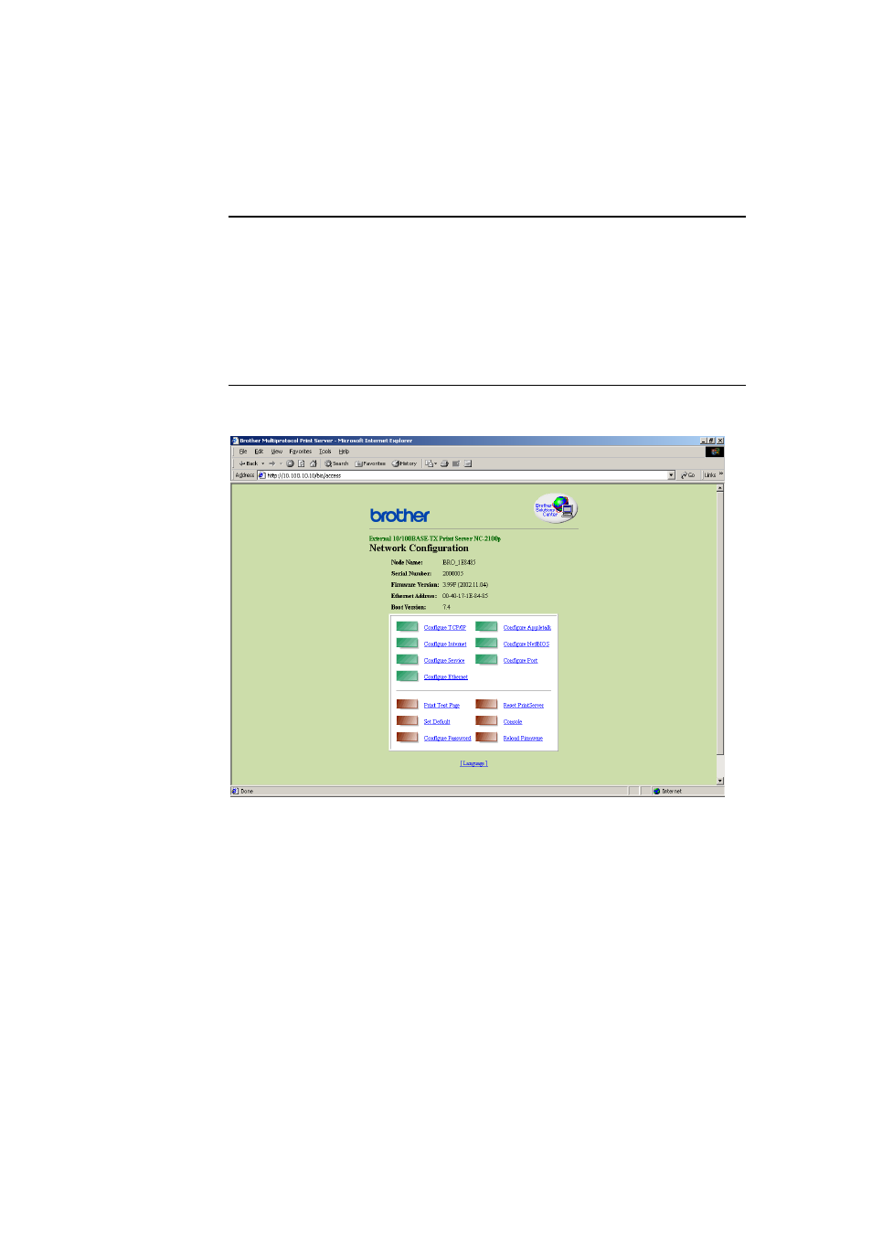 How to connect to your printer using a browser, Web function page | Brother NC-2100p User Manual | Page 66 / 96