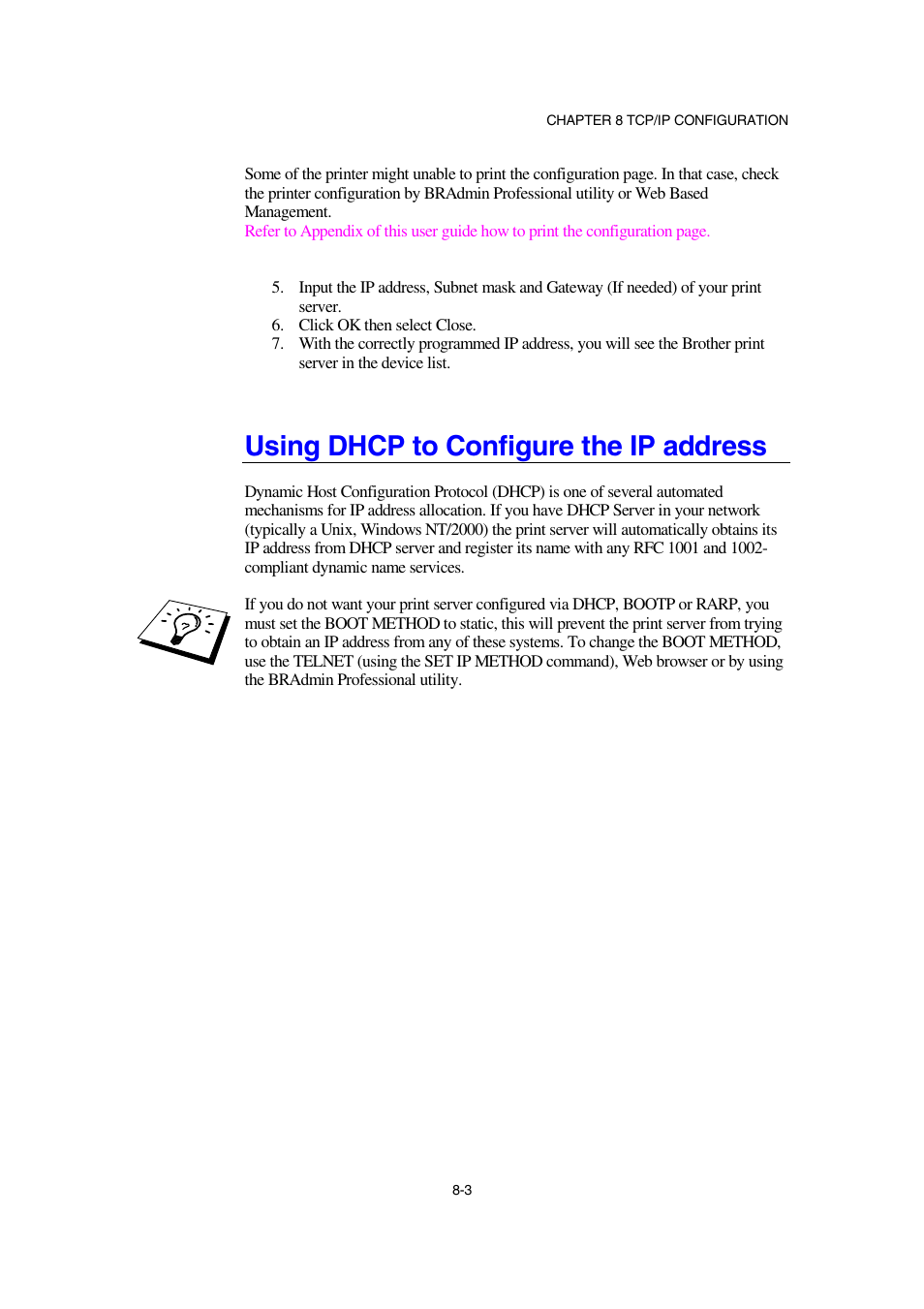 Using dhcp to configure the ip address | Brother NC-2100p User Manual | Page 70 / 96