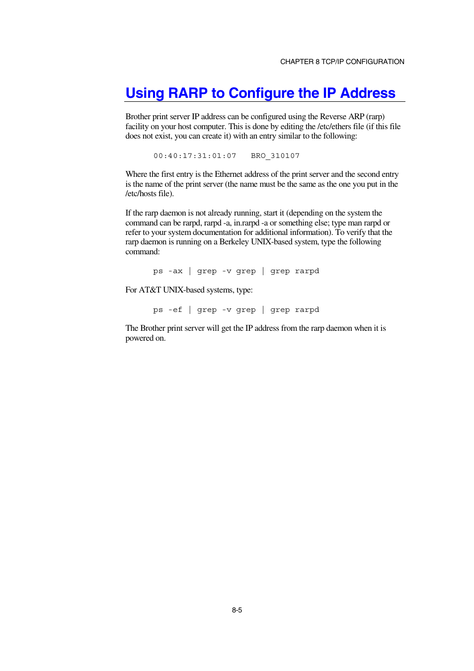 Using rarp to configure the ip address | Brother NC-2100p User Manual | Page 72 / 96