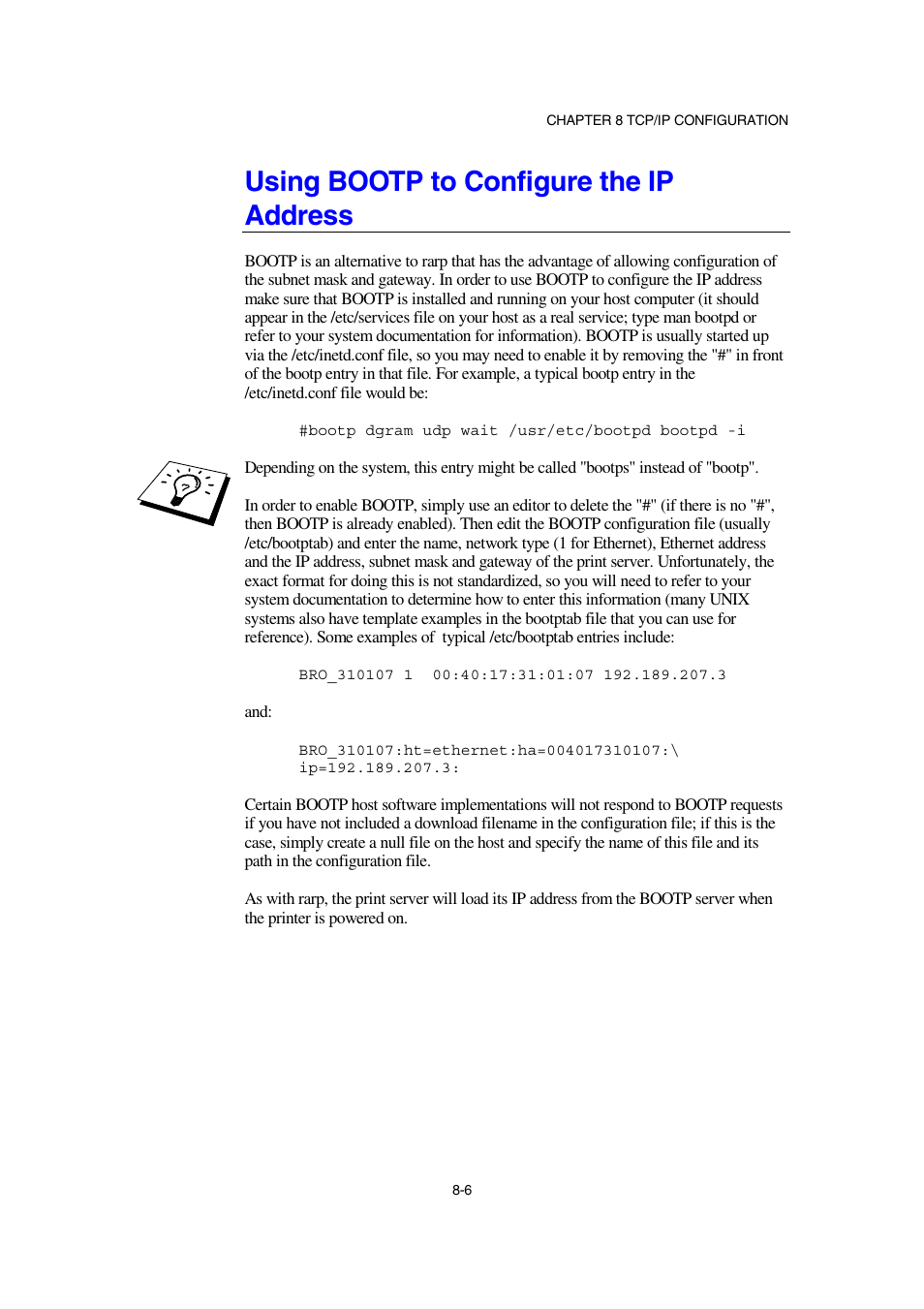 Using bootp to configure the ip address | Brother NC-2100p User Manual | Page 73 / 96