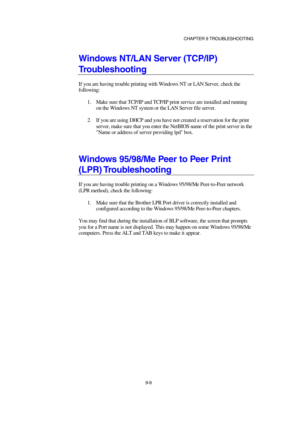 Windows nt/lan server (tcp/ip) troubleshooting | Brother NC-2100p User Manual | Page 84 / 96