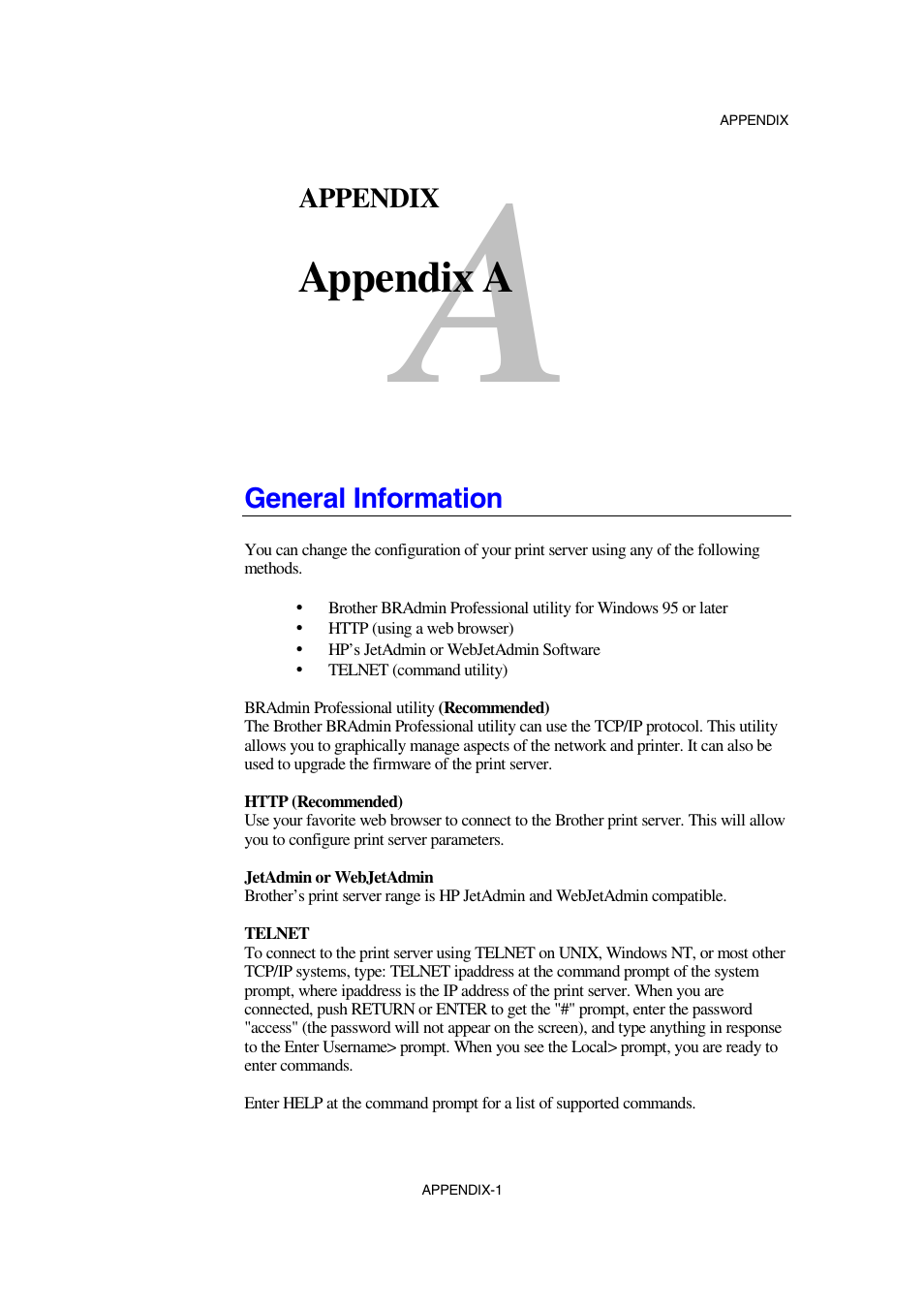 Appendix, Appendix a, General information | Brother NC-2100p User Manual | Page 89 / 96