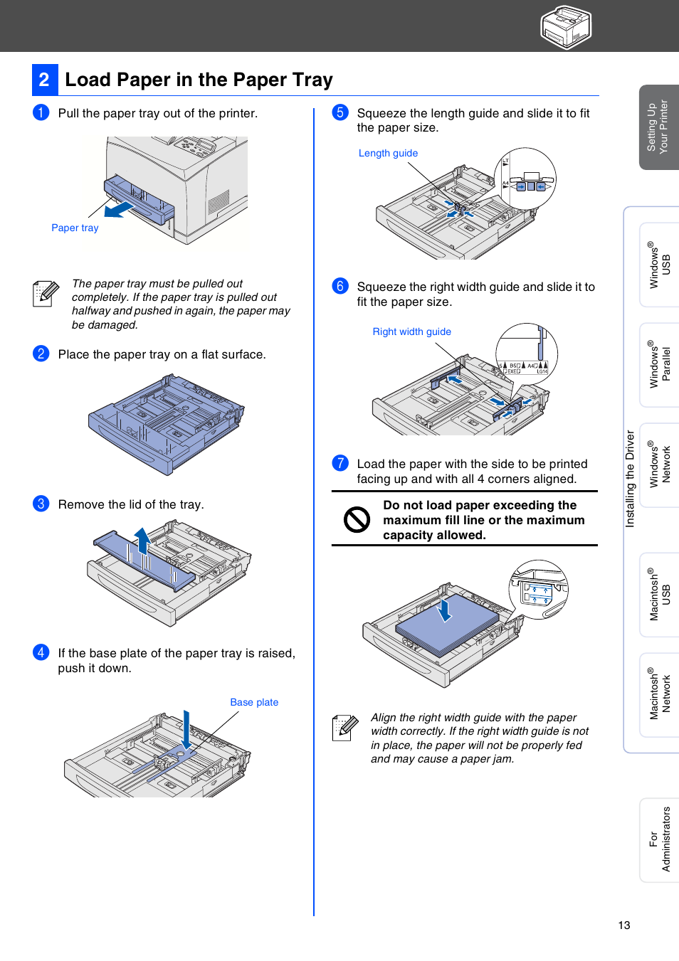 Load paper in the paper tray, 2load paper in the paper tray | Brother HL-8050N User Manual | Page 14 / 44