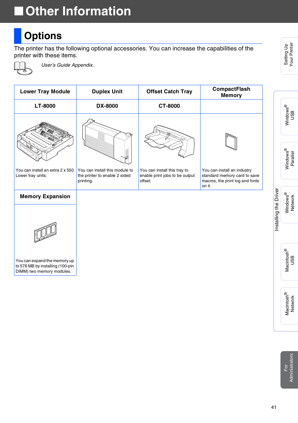 Options, Other information | Brother HL-8050N User Manual | Page 42 / 44