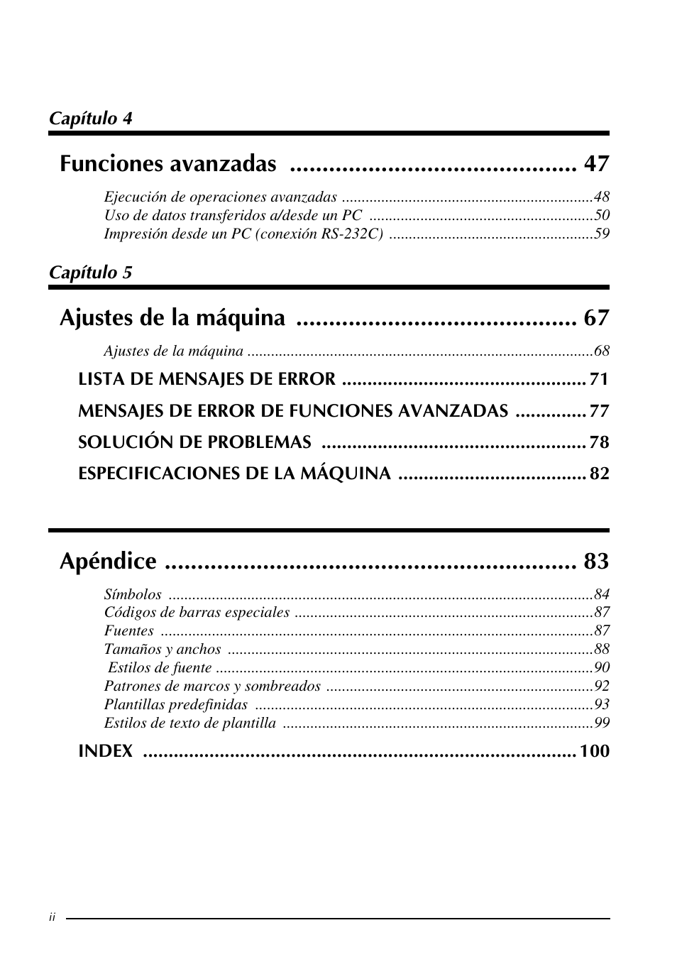 Funciones avanzadas, Ajustes de la máquina, Apéndice | Brother PT-9600 User Manual | Page 130 / 235