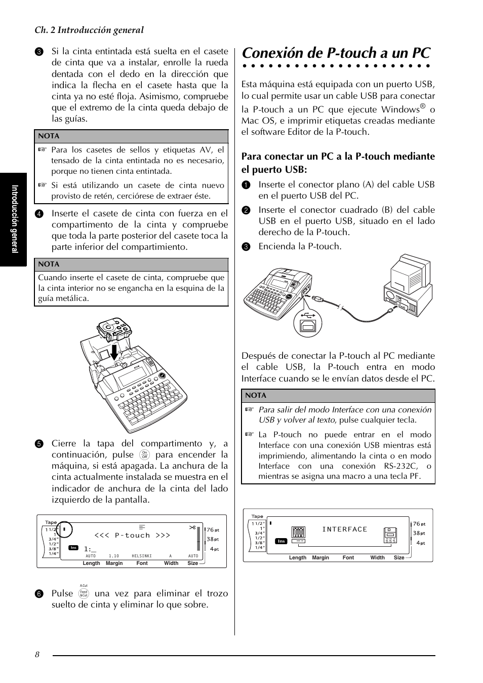 Conexión de p-touch a un pc, Ch. 2 introducción general, Int rod uc ción g en er al | Brother PT-9600 User Manual | Page 138 / 235