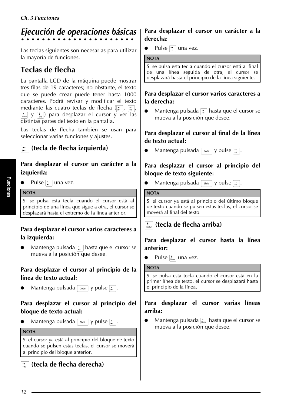 Ejecución de operaciones básicas, Teclas de flecha, J (tecla de flecha izquierda) | K (tecla de flecha derecha), M (tecla de flecha arriba) | Brother PT-9600 User Manual | Page 142 / 235