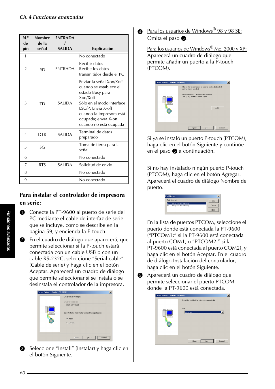 Para instalar el controlador de impresora en serie | Brother PT-9600 User Manual | Page 190 / 235