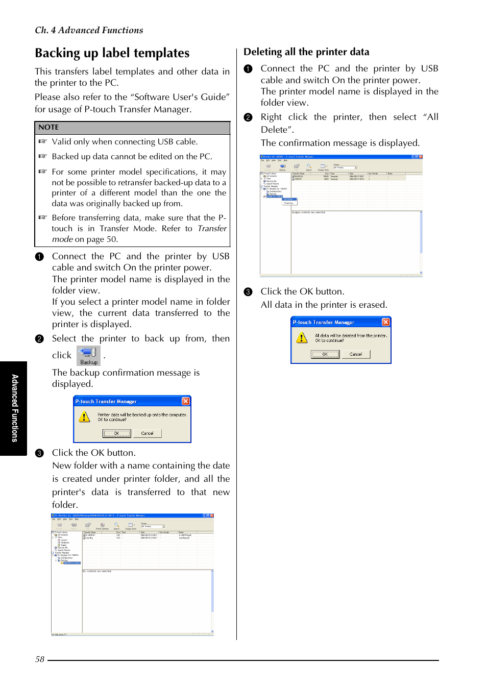 Backing up label templates | Brother PT-9600 User Manual | Page 72 / 235