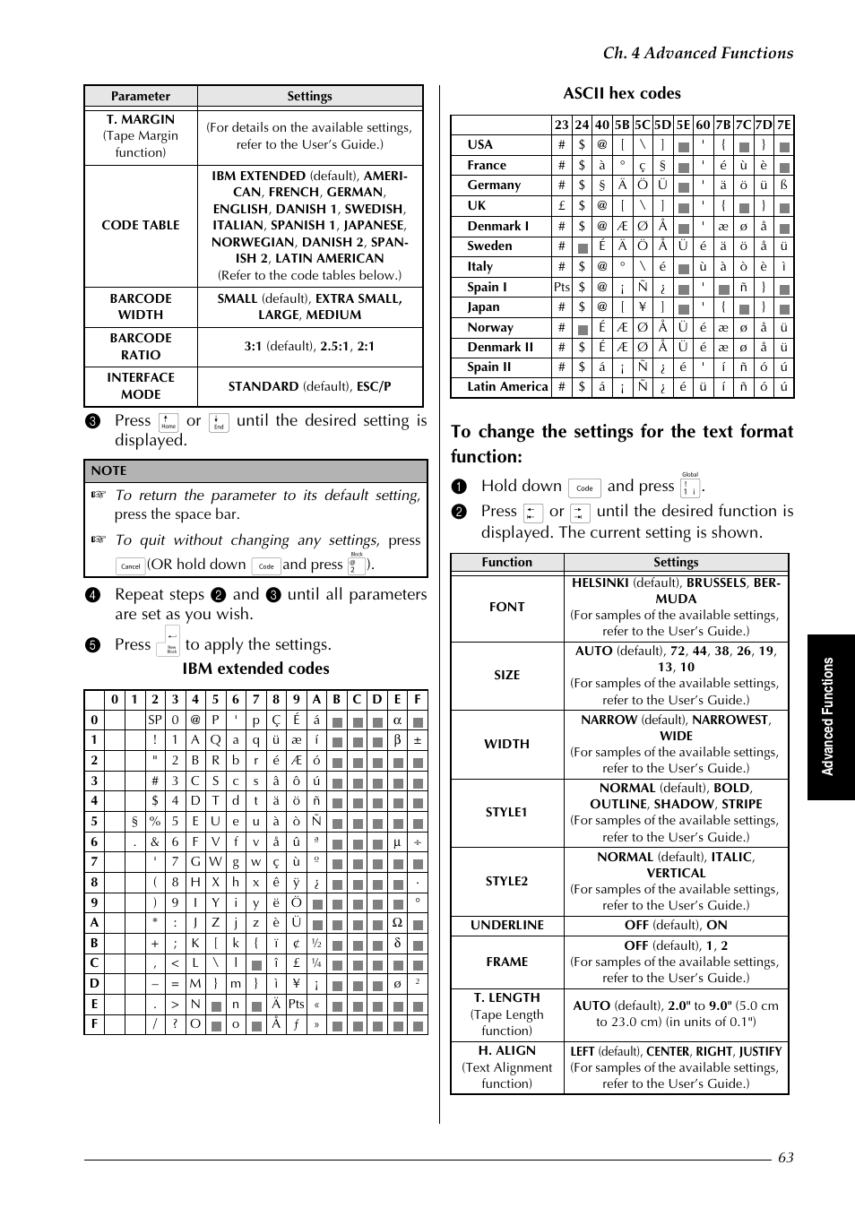 Ch. 4 advanced functions | Brother PT-9600 User Manual | Page 77 / 235