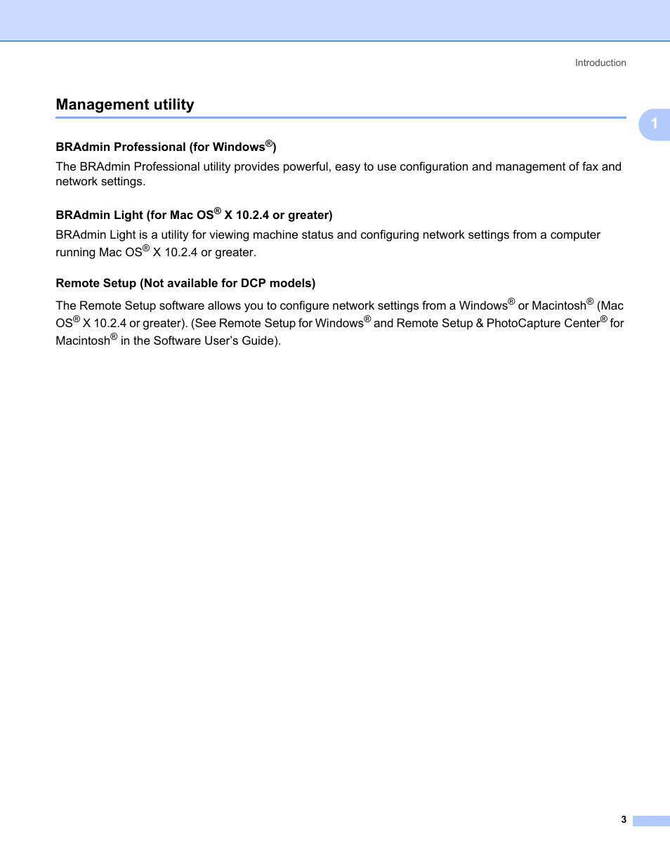 Management utility, 1management utility | Brother MFC-665CW User Manual | Page 10 / 132
