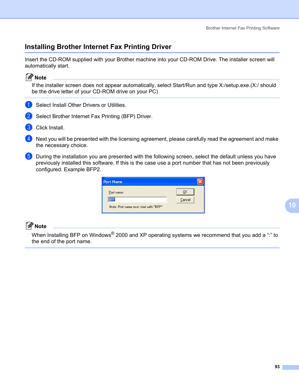 Installing brother internet fax printing driver, 10 installing brother internet fax printing driver | Brother MFC-665CW User Manual | Page 100 / 132