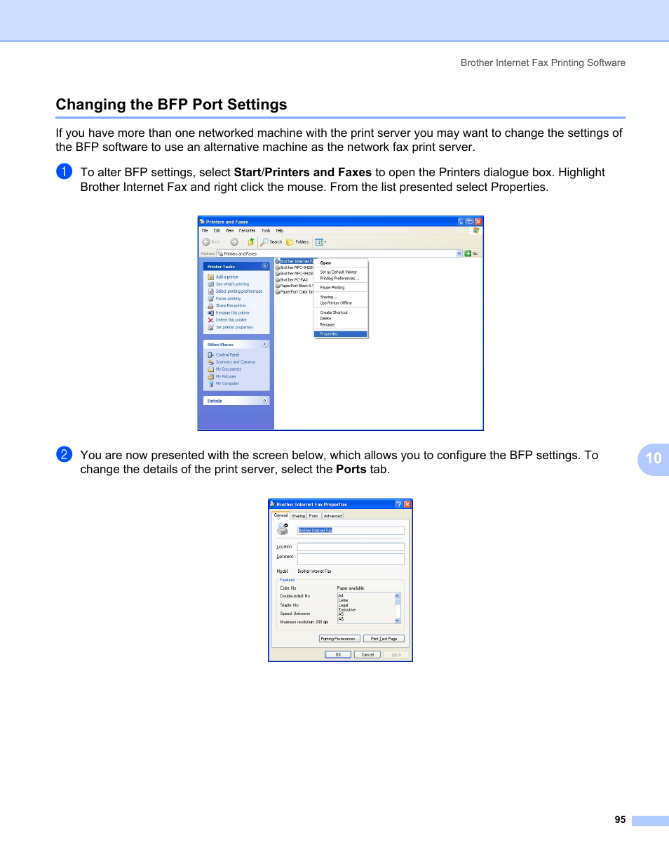 Changing the bfp port settings, 10 changing the bfp port settings | Brother MFC-665CW User Manual | Page 102 / 132