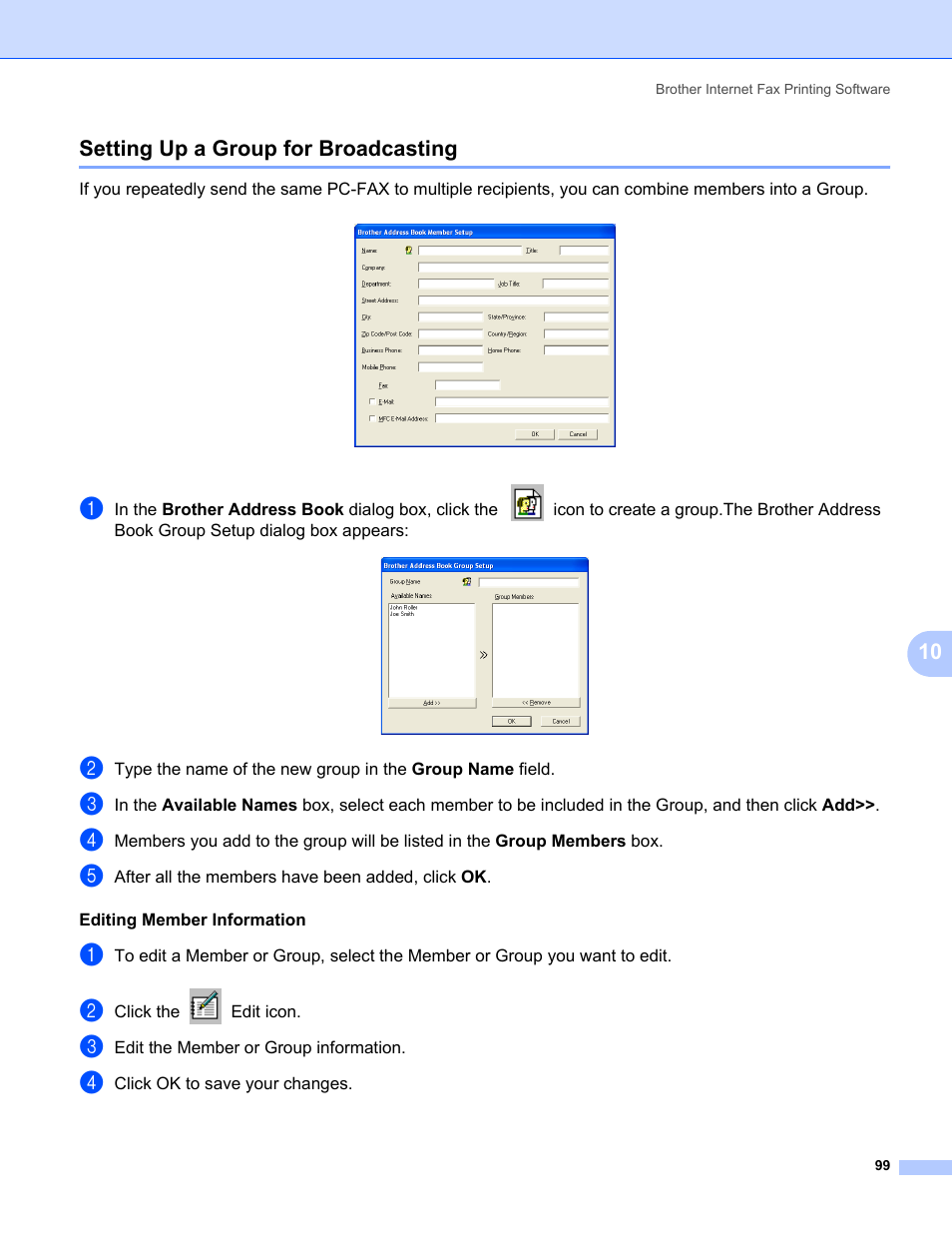 Setting up a group for broadcasting, 10 setting up a group for broadcasting | Brother MFC-665CW User Manual | Page 106 / 132