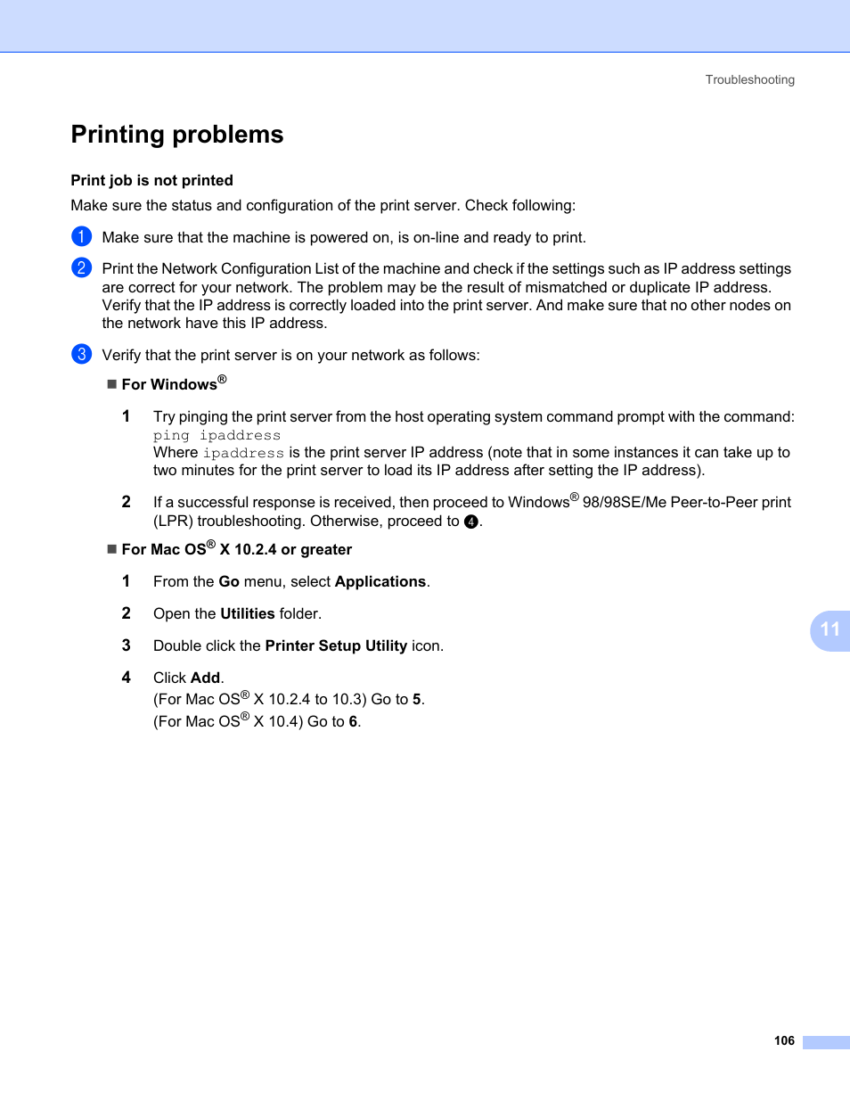 Printing problems | Brother MFC-665CW User Manual | Page 113 / 132