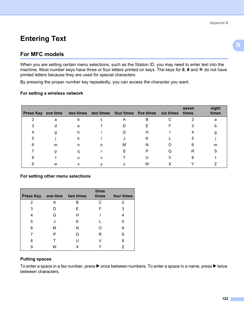 Entering text, For mfc models | Brother MFC-665CW User Manual | Page 129 / 132